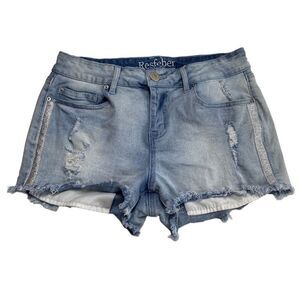 Resfeber Los Angeles Collection Distressed Denim Shorts Silver Metallic Stripes